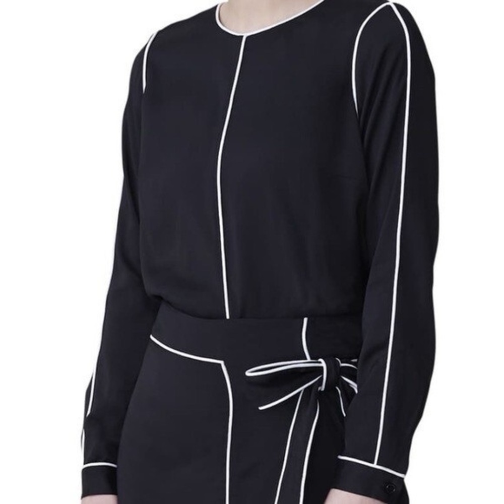 Universal Standard Black and White Piped Long Sleeve Blouse Size Large